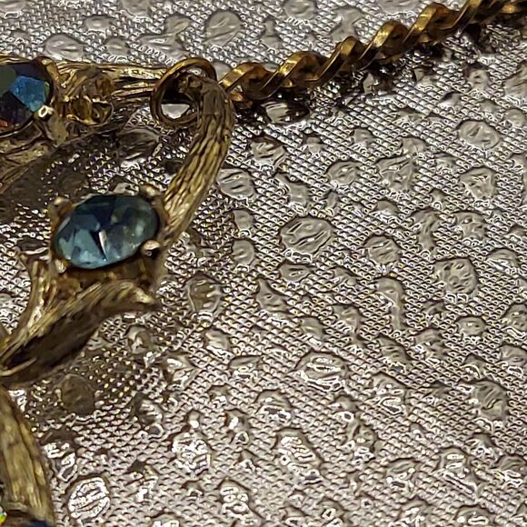 VTG RARE Rousseau Choker Necklace Iridescent Rhinestones on Gold Color Links 15" - Picture 4 of 9